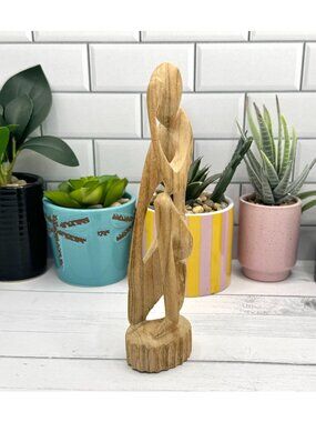 Hand-Carved Wooden Abstract Thinking Man Sculpture Figurine Art Décor